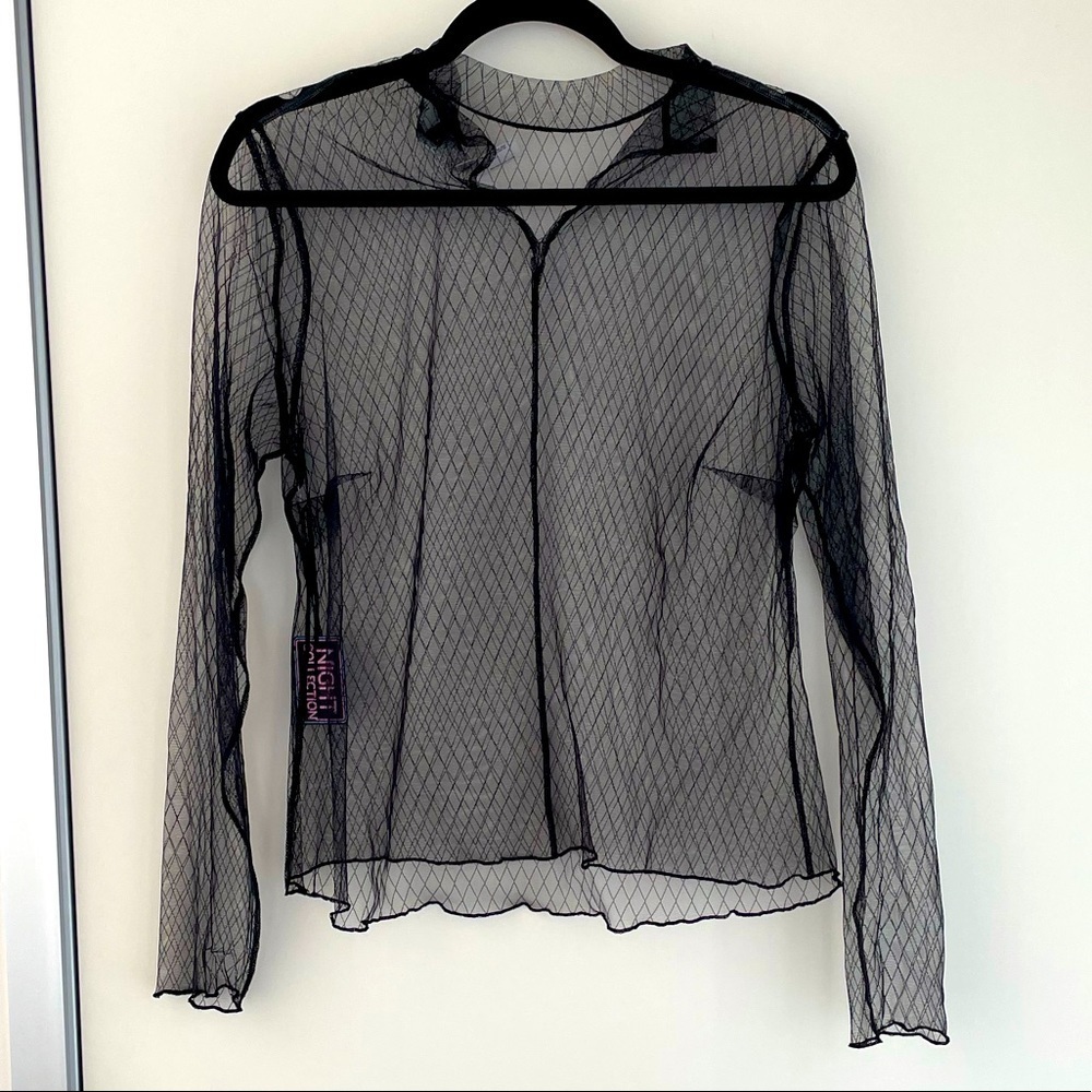 Sheer textured mock neck long sleeve